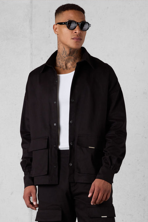 BLACK CARGO OVERSIZED CHINO SHIRT