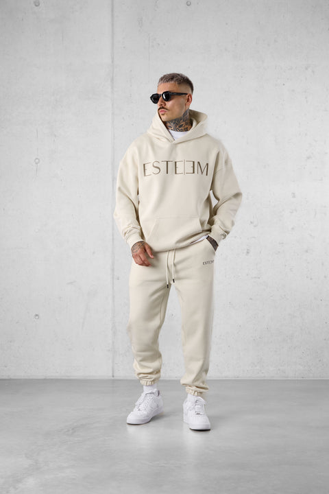 BEIGE LETTERING OVERSIZED HOODIE