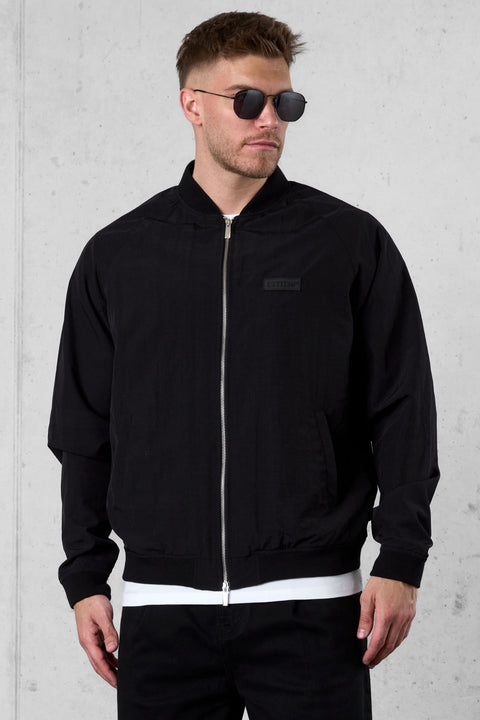 BLACK NYLON BOMBER JACKET