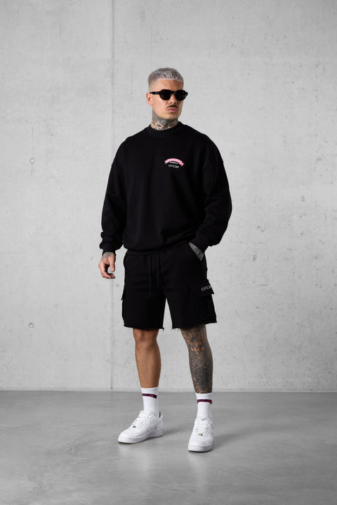 BLACK DISCREET CARGO SWEATSHORTS