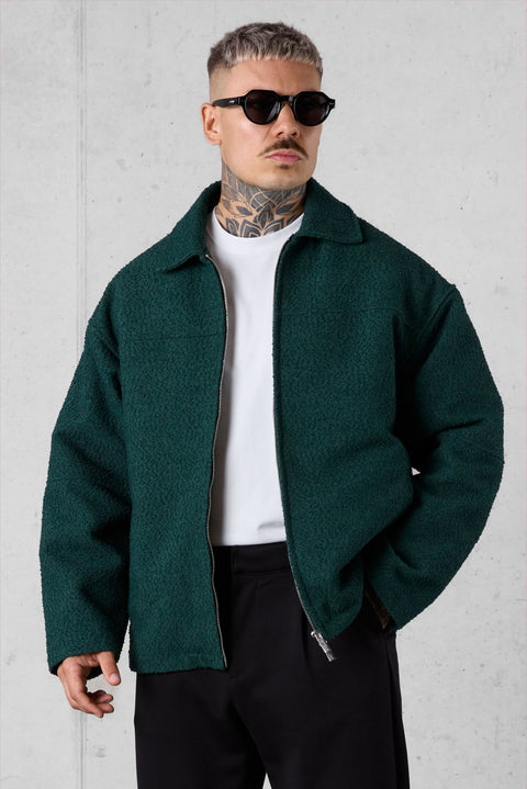 DARKGREEN BOUCLÉ OVERSIZED JACKET