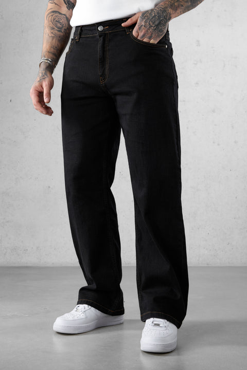 WASHED BLACK CONTRAST LOOSE JEANS