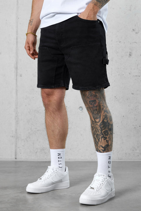WASHED BLACK CARPENTER JEANSSHORTS