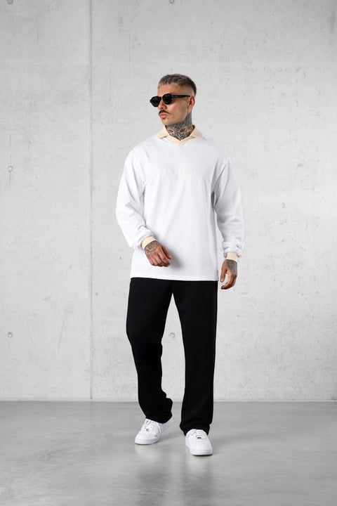 WHITE CREMEBRULEE V-NECK POLO LONGSLEEVE