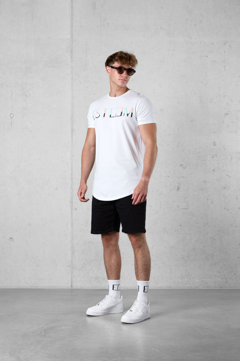 WHITE MIXED COLORS LETTERING TEE
