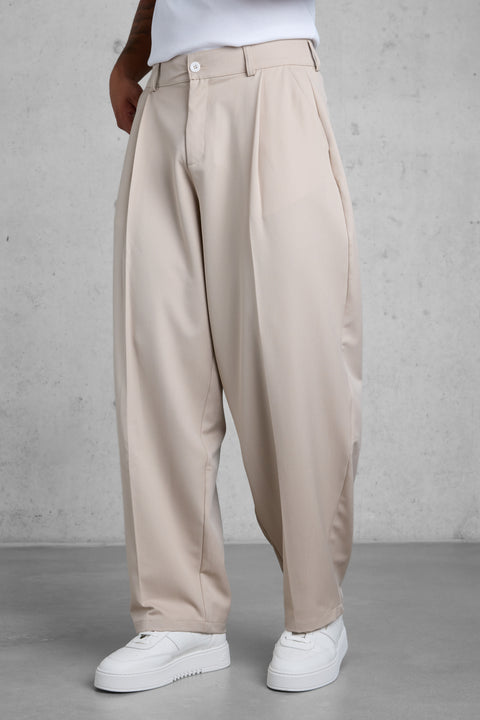 BEIGE BARREL PANTS