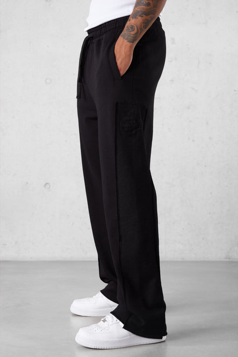 BLACK APPLIQUÉ DISTRESSED LOOSE SWEATPANTS