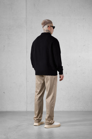 BLACK KNIT POLO SWEATER