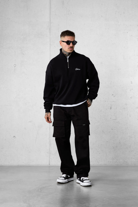 BLACK SIGNATURE OVERSIZED HALFZIP SWEATER