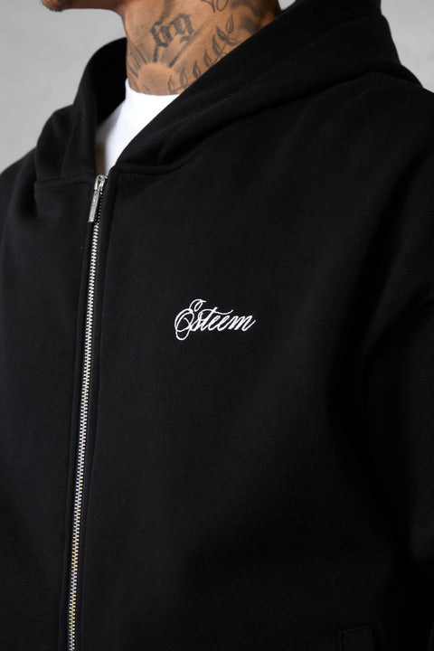 BLACK SIGNATURE OVERSIZED ZIP HOODIE