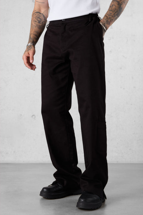BLACK SLIT CHINO PANTS