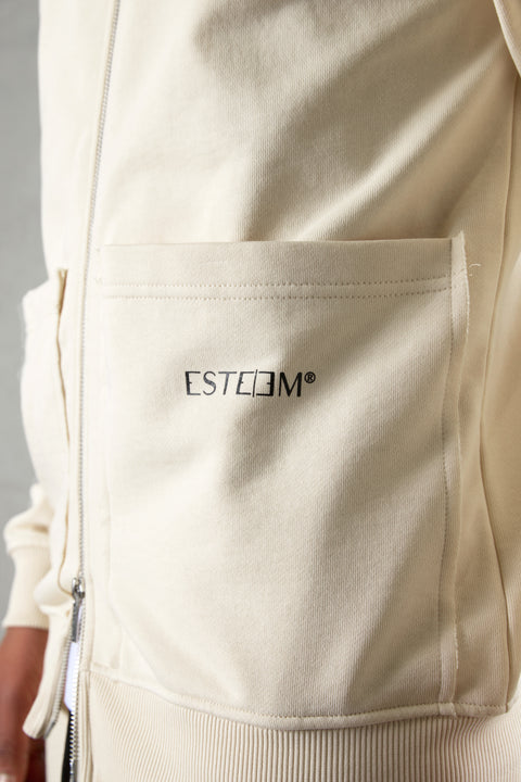 BEIGE SEAMS POCKET ZIP SWEATER