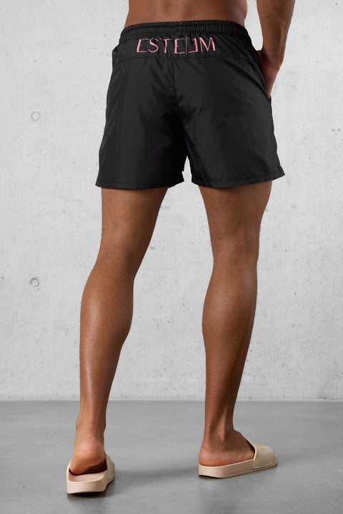 BLACK BURNTCORAL VERTICAL SWIMSHORTS