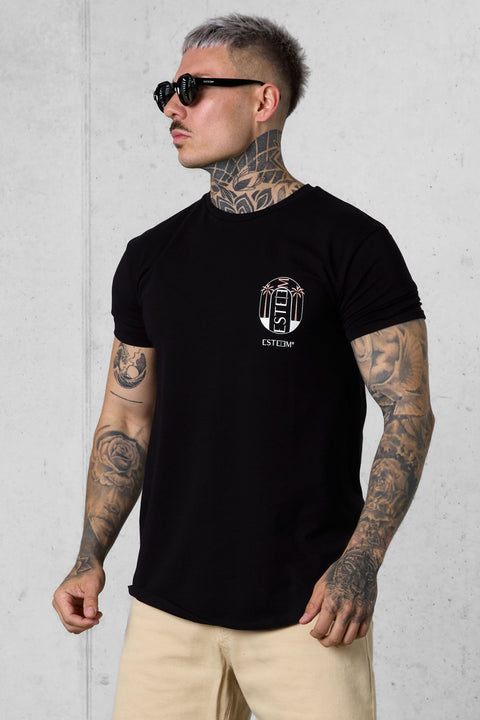 BLACK DOUBLE PALM LOGO TEE