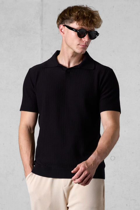 BLACK KNIT POLOSHIRT