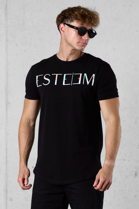 BLACK MIXED COLORS LETTERING TEE