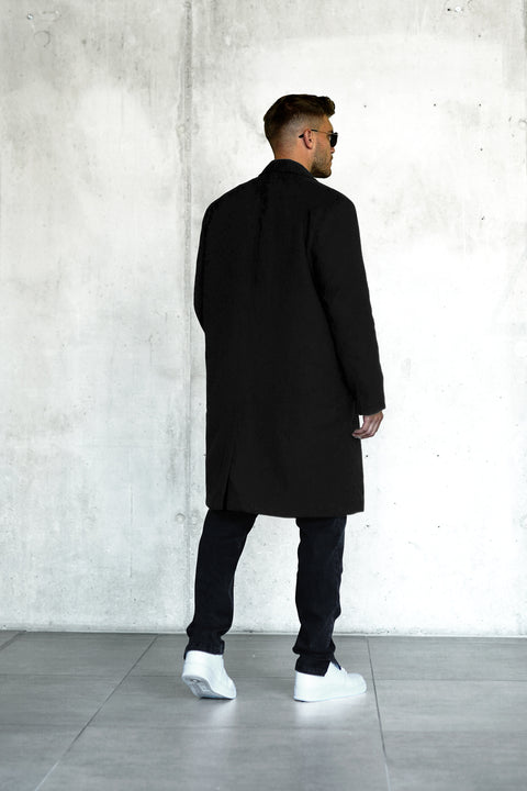 BLACK OVERSIZED FLANNEL COAT