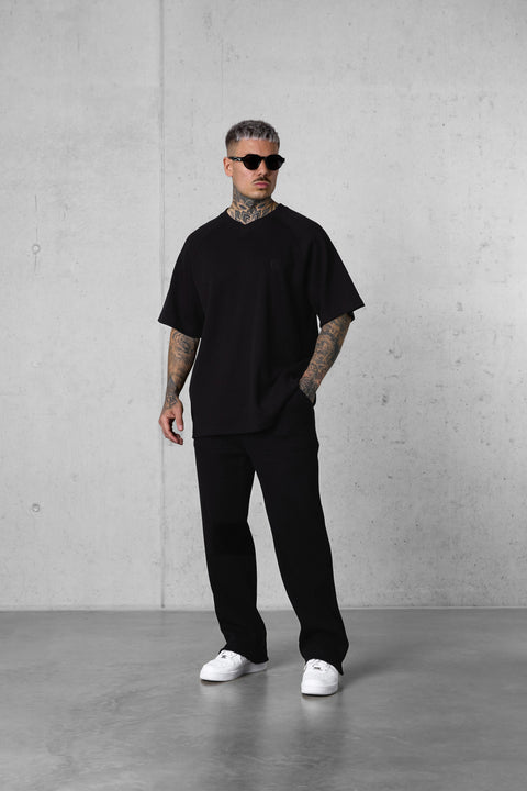 BLACK WAFFLE OVERSIZED TEE