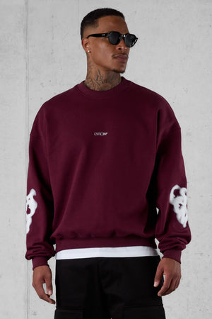 CABERNET BLURRED HEARTS OVERSIZED SWEATER