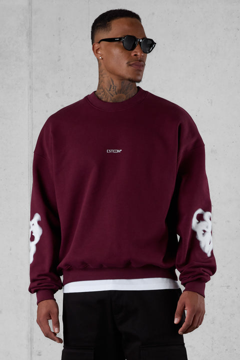 CABERNET BLURRED HEARTS OVERSIZED SWEATER