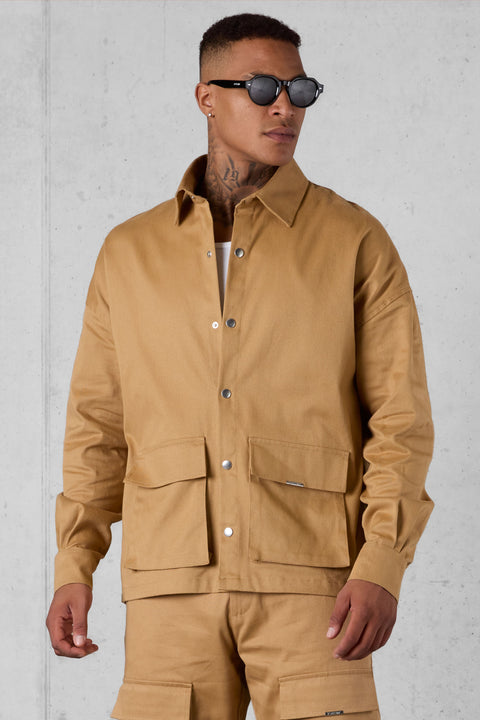 CAMEL CARGO OVERSIZED CHINO SHIRT