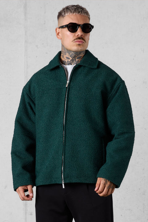 DARKGREEN BOUCLÉ OVERSIZED JACKET
