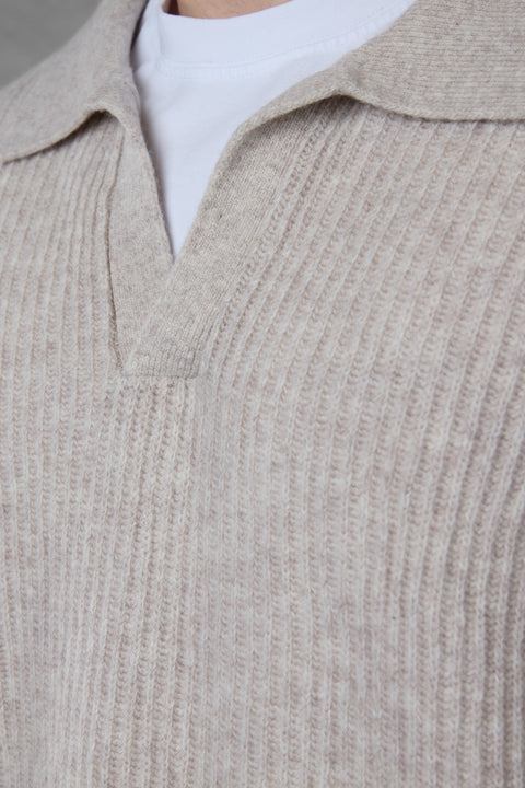 GREIGE OVERSIZED KNIT POLO SWEATER