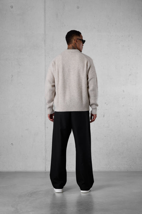 GREIGE OVERSIZED KNIT POLO SWEATER