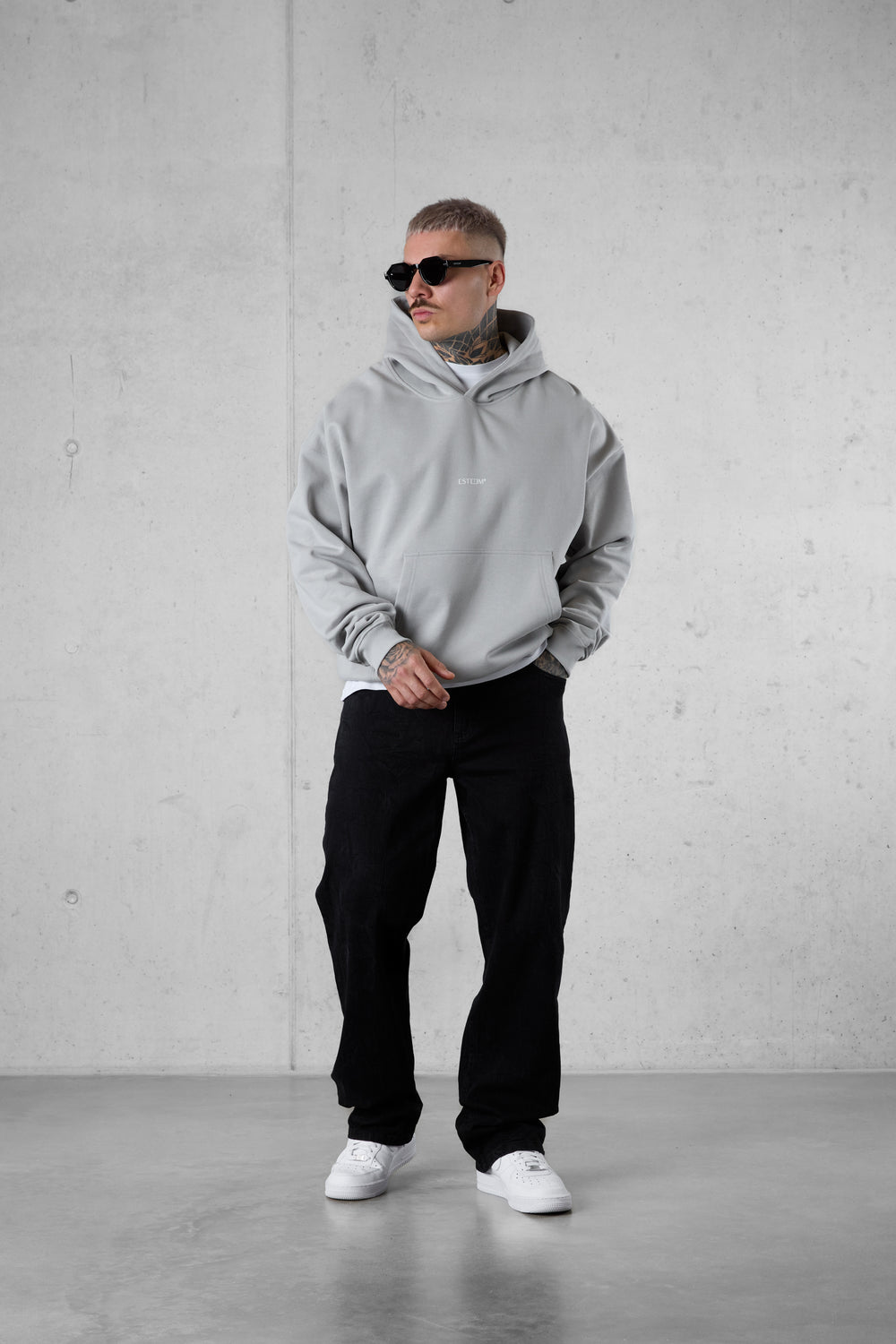 GREY ICED BLURRED HEARTS OVERSIZED HOODIE