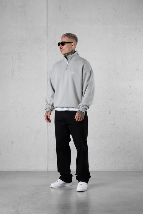 GREY SIGNATURE HALFZIP OVERSIZED SWEATER