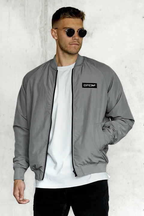 GREY PATCH BOMBER JACKET