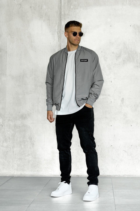 GREY PATCH BOMBER JACKET
