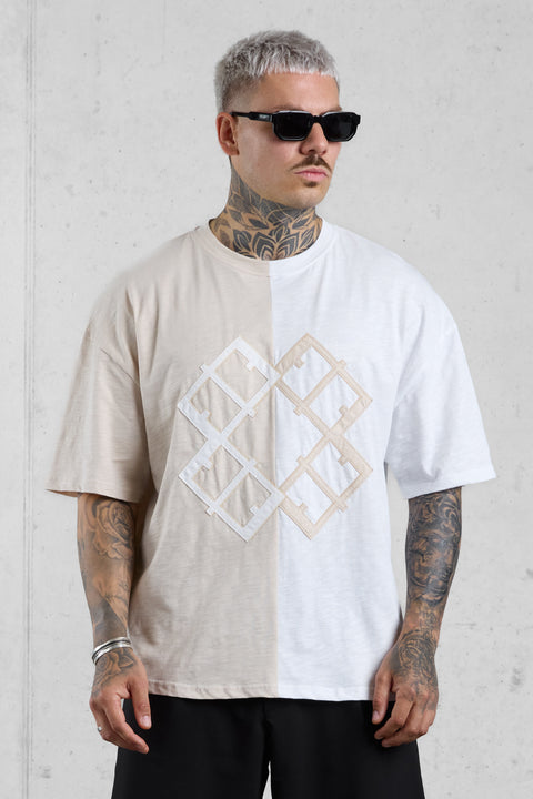 WHITE/OAT MONOGRAM OVERSIZED TEE