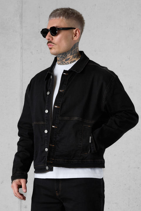 WASHED BLACK CONTRAST JEANS JACKET