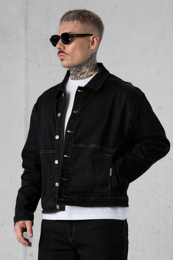 WASHED BLACK CONTRAST JEANS JACKET