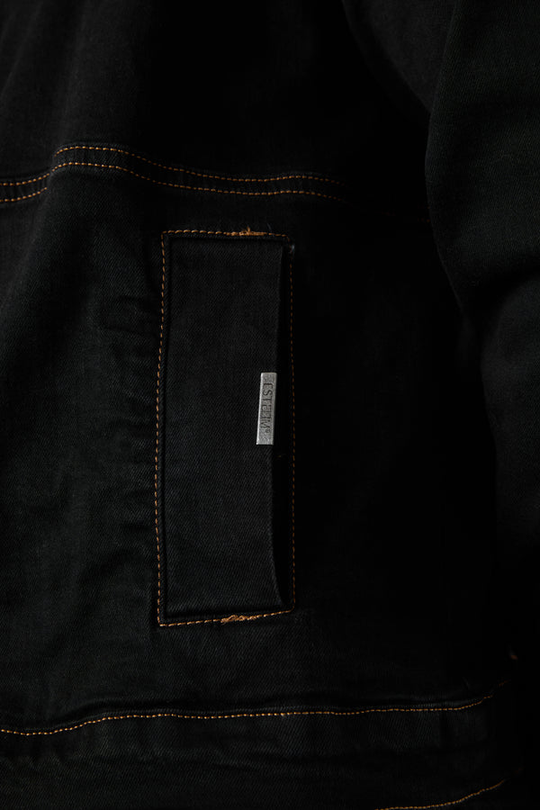 WASHED BLACK CONTRAST JEANS JACKET