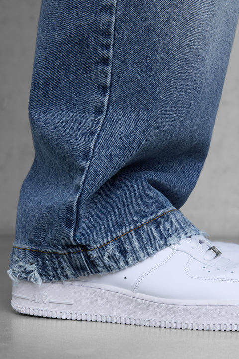WASHED BLUE DESTROYED LOOSE JEANS