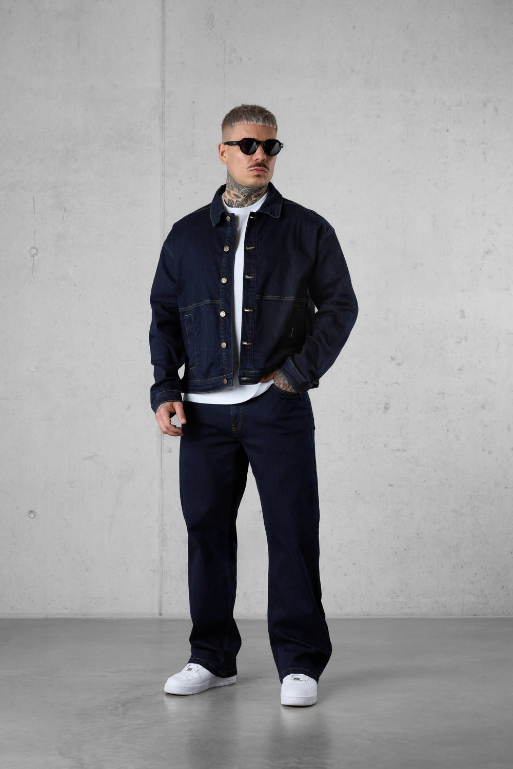 WASHED DARKBLUE CONTRAST JEANS JACKET