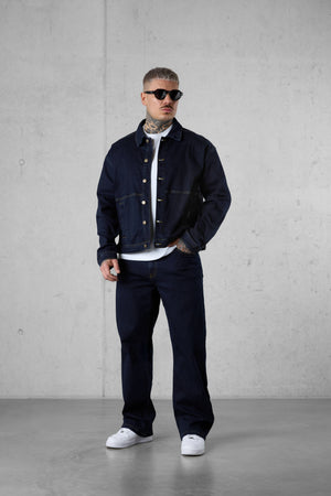 WASHED DARKBLUE CONTRAST LOOSE JEANS