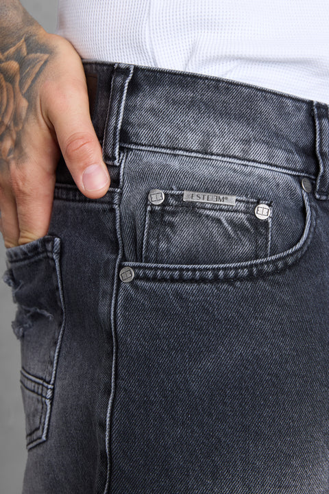 WASHED GREY DESTROYED LOOSE JEANS