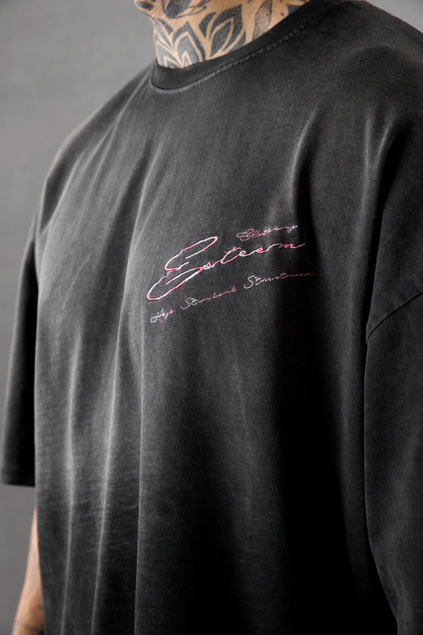 WASHED GREY HIGH STANDARD SIGNATURE OVERSIZED TEE