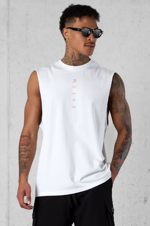 WHITE BURNTCORAL VERTICAL OVERSIZED TANK TEE