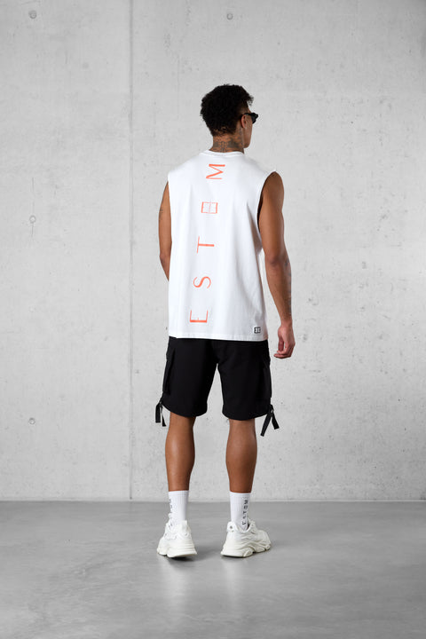 WHITE BURNTCORAL VERTICAL OVERSIZED TANK TEE