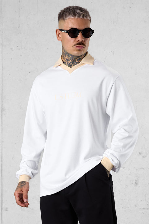 WHITE CREMEBRULEE V-NECK POLO LONGSLEEVE
