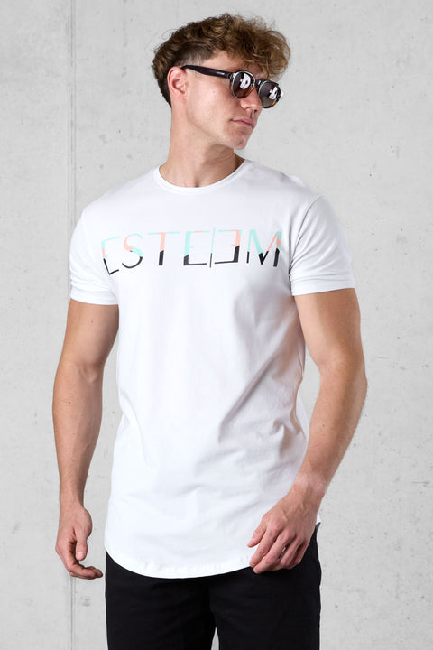 WHITE MIXED COLORS LETTERING TEE